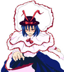  blue_hair commentary_request female hat nagae_iku oekaki red_eyes ribbon sash short_hair solo tetsuji touhou 