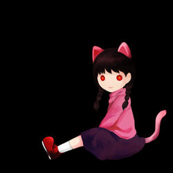  animal_ears bad_id bad_pixiv_id braid dark female kemonomimi_mode madotsuki pink_shirt purple_skirt red_eyes rike_(pixiv) shirt skirt solo tail twin_braids yume_nikki 