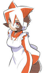  apron atlas_(mega_man) dyed_bangs female japanese_clothes lowres maid mega_man_(series) mega_man_zx mega_man_zx_advent multicolored_hair red_eyes robot_ears shigehiro_(hiroi_heya) sketch solo two-tone_hair wa_maid 