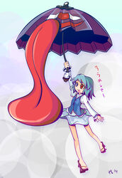  :p bad_id bad_pixiv_id blue_eyes female geta green_hair heterochromia karakasa_obake purple_umbrella red_eyes sandals solo sora-amaori tatara_kogasa tongue tongue_out touhou umbrella urameshiya 