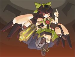  arm_cannon black_hair bow commentary_request female green_bow hairbow kitsuan long_hair mechanization medarot red_eyes reiuji_utsuho robot solo touhou weapon wings 