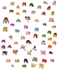  6+girls :3 absurdres aki_minoriko aki_shizuha alice_margatroid animal_ears animal_hat black_hair blonde_hair blue_hair bow brown_hair buuwa cat_ears chen chibi cirno commentary_request daiyousei everyone ex-keine flandre_scarlet frog_hair_ornament front_ponytail fujiwara_no_mokou green_hair hair_ornament hair_ribbon hairbow hat head headpiece hieda_no_akyuu highres hinanawi_tenshi hong_meiling horns hoshiguma_yuugi houraisan_kaguya ibuki_suika inaba_tewi inubashiri_momiji izayoi_sakuya kaenbyou_rin kagiyama_hina kamishirasawa_keine kawashiro_nitori kazami_yuuka kirisame_marisa kisume koakuma kochiya_sanae komeiji_koishi komeiji_satori konpaku_youmu kurodani_yamame leaf leaf_on_head letty_whiterock lily_black lily_white long_hair luna_child lunasa_prismriver lyrica_prismriver medicine_melancholy merlin_prismriver mizuhashi_parsee mob_cap moriya_suwako multiple_girls mystia_lorelei nagae_iku onozuka_komachi open_mouth orange_hair patchouli_knowledge pink_hair purple_hair red_hair reisen_udongein_inaba reiuji_utsuho remilia_scarlet ribbon rumia saigyouji_yuyuko shameimaru_aya shanghai_doll shiki_eiki short_hair side_ponytail single_horn solid_circle_eyes star_sapphire sunny_milk tokin_hat touhou wriggle_nightbug yagokoro_eirin yakumo_ran yakumo_yukari yasaka_kanako 