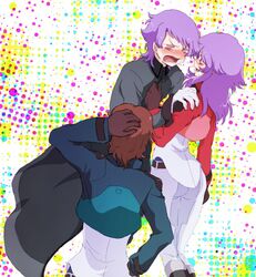  2boys anew_returner aucie celestial_being_uniform commentary_request female gundam gundam_00 innovators_(gundam_00) lyle_dylandy multiple_boys purple_hair revive_revival tears 