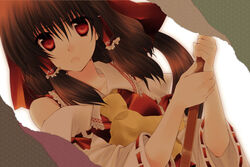  brown_hair commentary_request detached_sleeves female hakurei_reimu kokono_coco painttool_sai_(medium) solo touhou 