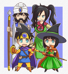  2boys 2girls black_hair blue_eyes brother_and_sister circlet commentary_request cosplay deborah_(dq5) dragon_quest dragon_quest_iii dragon_quest_v family fighter_(dq3) fighter_(dq3)_(cosplay) hat hero&#039;s_daughter_(dq5) hero&#039;s_son_(dq5) hero_(dq3) hero_(dq5) mage_(dq3) mage_(dq3)_(cosplay) merchant_(dq3) merchant_(dq3)_(cosplay) mole mole_under_eye multiple_boys multiple_girls roto_(dq3) roto_(dq3)_(cosplay) siblings sword tonda turban twins twintails wand weapon witch_hat 