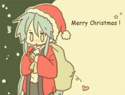  christmas female heart izumi_konata lowres lucky_star mashima merry_christmas mole mole_under_eye sack santa_costume solo 