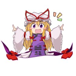  aged_down blonde_hair blush_stickers commentary_request eyebrows female gap_(touhou) hat netachou purple_eyes ribbon smile solo touhou transparent_background yakumo_yukari yakumo_yukari_(young) 