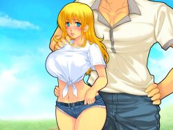  1boy blond_daisuki! blonde_hair breasts female large_breasts midriff yoko_jyusuke 