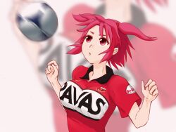  :o ball breasts commentary_request cr4781 female hair_bobbles hair_ornament j._league large_breasts onozuka_komachi red_eyes red_hair short_hair soccer soccer_ball soccer_uniform solo sportswear tango_(soccer_ball) touhou two_side_up urawa_red_diamonds zoom_layer 