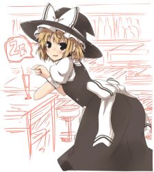  ass commentary_request female hat kirisame_marisa lockheart looking_at_viewer partially_colored short_hair smile solo touhou witch_hat ze_(phrase) 