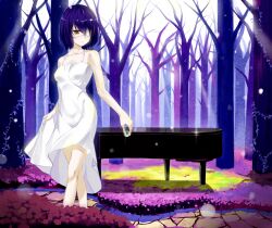  another bad_id bad_pixiv_id bare_shoulders bare_tree black_hair blush breasts dress eyeball eyepatch female flower highres instrument keli_bang light_rays looking_down medium_breasts misaki_mei path piano red_eyes road short_hair sleeveless sleeveless_dress solo sunbeam sunlight tree 