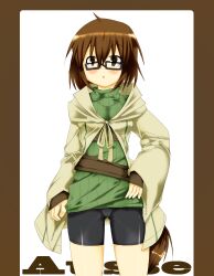  aussa belt bike_shorts brown_eyes brown_hair duel_monster glasses highres short_hair turtleneck yu-gi-oh! yuu-gi-ou_duel_monsters 