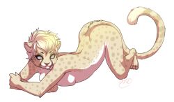  anthro ass_up cheetah felid feline female looking_at_viewer mammal nude pinup pose solo uni 