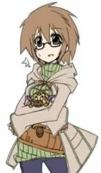  aussa belt bike_shorts brown_eyes brown_hair duel_monster glasses kurenaitaro short_hair turtleneck yu-gi-oh! yuu-gi-ou_duel_monsters 