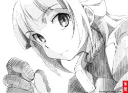  commentary_request eureka_seven_(series) eureka_seven_ao female fleur_blanc gloves gofu greyscale monochrome short_hair solo spot_color traditional_media 