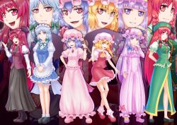  6+girls blonde_hair commentary_request flandre_scarlet grey_hair hat head_wings hong_meiling izayoi_sakuya koakuma long_hair maid multiple_girls nazal pantyhose patchouli_knowledge photoshop_(medium) purple_hair red_hair remilia_scarlet short_hair touhou wings 