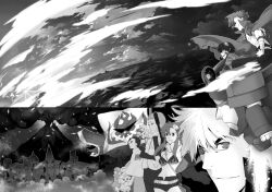  2girls 6+boys bad_id bad_pixiv_id cloud dai-gurren dayakkaiser everyone flag greyscale js_helix kamina_(ttgl) kidd_knuckle king_kittan kinon_bachika kittan_bachika kiyoh_bachika lagann leeron_littner mecha monochrome moshogun multiple_boys multiple_girls photoshop_(medium) robot rossiu_adai simon_(ttgl) sky tengen_toppa_gurren_lagann volcano yoko_littner 