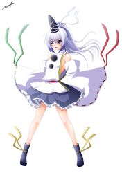  absurdres armpit_crease bad_id bad_link bad_nicoseiga_id bare_shoulders blue_eyes blush detached_sleeves female grey_hair hat highres japanese_clothes kariginu long_hair mononobe_no_futo no_bra open_mouth ponytail solo tate_eboshi touhou white_background wide_sleeves yua_(checkmate) 