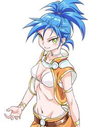  aged_down blue_hair bra breasts choker chrono_trigger cleavage closed_mouth commentary_request covered_nipples female groin long_hair medium_breasts midriff navel panties queen_zeal ribs s-a-murai simple_background skinny smile solo underwear white_background 