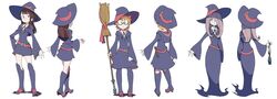  3girls akko_kagari broom female little_witch_academia lotte_yanson multiple_girls sucy_manbabalan witch_hat 