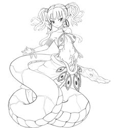  fanart mamono_girl_lover medusa medusa_(mamono_girl_lover) midriff monochrome monster_girl monster_girl_encyclopedia monster_girl_profile snake 