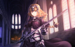  armor blonde_hair braids fate/apocrypha long_hair nauimusuka ruler_(fate/apocrypha) sword weapon 