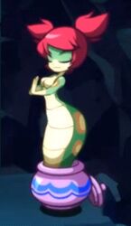  animated animated blue_eyes breasts dancing female lamia monster_girl pot red_hair shantae shantae:_half-genie_hero shantae_(series) short_twintails slit_pupils solo tuki_(shantae) twintails yellow_sclera 