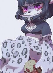  artist_request black-hair furry purple_eyes short_hair snow_leopard tears 