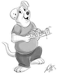  101_dalmatians 2013 3_toes 4_fingers anthro anthrofied bendy_straw betsythebeaver biped bottomwear canid canine canis clothed clothing dalmatian disney domestic_dog drinking_straw fangs feet fingers food fully_clothed fur greyscale hi_res looking_at_viewer male mammal milk monochrome open_mouth open_smile pants pizza rolly_(101_dalmatians) shirt signature simple_background smile solo standing straw_(disambiguation) teeth toes topwear tray white_background 