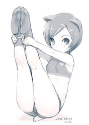  animal_ears armpits bad_id bad_twitter_id blush breasts cat_ears dated exercising feet female from_side hair_ornament hairclip holding_own_foot inactive_account jpeg_artifacts kiya_shii kneepits legs legs_up looking_at_viewer monochrome no_shoes original outstretched_arms panties paw_print shadow short_hair signature simple_background sitting small_breasts socks solo sports_bra swept_bangs tail underwear underwear_only white_background 