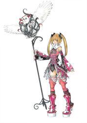  akumajo_dracula bird blonde_hair castlevania castlevania_judgment detached_sleeves lolita_fashion maria_renard obata_takeshi official_art owl platform_footwear platform_shoes red_eyes thighhighs twintails 