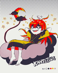  bad_id bad_pixiv_id barefoot character_name cloud color_guide crescent cup female gradient_background halftone halftone_background kantetsu limited_palette long_hair palette_(object) photoshop_(medium) sharp_teeth solo star_(symbol) tail teeth traditional_youkai wa_(wakana) youkai_(youkai_watch) youkai_watch 