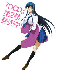  blue_hair breasts dcd diamond_cut_diamond female full_body kenji_t1710 long_hair red_eyes school_uniform shigyou_yuuyami simple_background smile solo taguchi_kenji white_background 