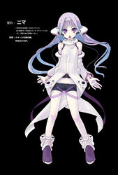  1cm android bare_shoulders commentary_request detached_sleeves female gradient_hair hairband highres long_hair long_sleeves multicolored_hair open_mouth original purple_eyes short_shorts shorts simple_background solo vocaloid 