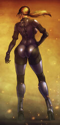  1girls ass back big_ass blonde_hair bodysuit bubble_ass bubble_butt capcom clothed devil_hs female female_only gloves high_heel_boots high_heels human jill_valentine jill_valentine_(blonde) jill_valentine_(julia_voth) large_ass long_hair ponytail resident_evil resident_evil_5 solo standing tied_hair tight_clothes 