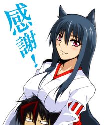  animal_ears blue_hair dcd diamond_cut_diamond fox_ears highres japanese_clothes kenji_t1710 kimono long_hair red_eyes shigyou_yuuyami smile taguchi_kenji 