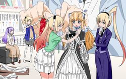  5girls alternate_costume altrene arnval arnval_mk2 arnval_mk2_tempesta bad_id bad_pixiv_id blazer blonde_hair blue_eyes blush bow busou_shinki casual china_dress chinese_clothes doll_joints dress gradient_hair green_eyes hairbow ikuya_koimori jacket joints lolita_fashion long_hair mini_person minigirl multicolored_hair multiple_girls necktie pink_eyes ponytail purple_hair ribbon school_uniform skirt smile tuxedo twintails 