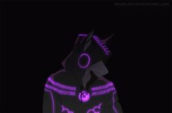  2d_animation android animated anthro black_background canid canine clothed clothing cyberpunk digital_media_(artwork) frame_by_frame glowing glowing_eyes holding_object hoodie machine male mammal ostinlein robot short_playtime simple_background solo topwear 