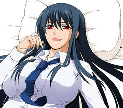  blue_hair breasts dcd diamond_cut_diamond female kenji_t1710 large_breasts long_hair lying red_eyes shigyou_yuuyami smile solo taguchi_kenji 