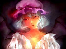  aqua_hair bad_id bad_pixiv_id bat_wings female hat hat_ribbon head_tilt i_wanna portrait red_eyes remilia_scarlet ribbon short_hair slit_pupils solo touhou wings 