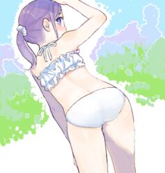  ass bad_drawr_id bad_id bikini female flat_ass higebu inazuma_eleven inazuma_eleven_(series) kudou_fuyuka looking_back oekaki ponytail purple_eyes purple_hair solo swimsuit tankini white_bikini 