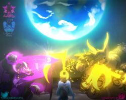  3_heads 4_arms 4_weapons angry anthro canid canid_demon canine cerberus clashing clothing demon dragon earth european_mythology fight food forrestsleeth fur fur_markings generation_6_pokemon glowing glowing_eyes gold_(metal) gold_jewelry gold_weapons goo_creature goodra greek_mythology hair hellhound hi_res horn hybrid jewelry lightsaber magenta_body magenta_weapon male mammal markings melee_weapon moon multi_arm multi_head multi_limb mythological_canine mythological_creature mythological_scalie mythology neeco_neecoola nintendo oeeco_oceenna planet plasma_sword pokemon pokemon_(species) popcorn rivals scalie scar sickle_sword size_difference space spectating star_wars suchlambada17 sword weapon wings yellow_body yellow_fur 