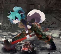  absurd_res anthro armor army black_boots black_clothing black_footwear black_markings black_nose black_shoes blue_body blue_fur blue_hair boots bottomwear brown_clothing camo camo_bottomwear camo_clothing camo_print canid canine canis closed_smile clothed clothed_anthro clothing curled_tail day detailed detailed_background digital_media_(artwork) dirty dirty_clothing domestic_dog english_text escape_from_tarkov eyebrows femboy fingers floppy_ears fluffy fluffy_tail footprint footwear full-length_portrait fully_clothed fully_clothed_anthro fur graffiti green_bottomwear green_clothing green_footwear green_pants grey_clothing grey_footwear grin hair hammer head_markings hi_res holding_object holding_tool holding_weapon husky k441z legwear long_hair looking_at_viewer male male_anthro mammal markings melee_weapon meme midriff military military_uniform mixed_media mouth_closed multicolored_body multicolored_bottomwear multicolored_clothing multicolored_fur multicolored_tail multicolored_topwear nordic_sled_dog outside oversized_bottomwear oversized_clothing oversized_pants paint pants pattern_bottomwear pattern_clothing pattern_pants pattern_shirt pattern_topwear pawprint photo_background photography_(artwork) portrait pose print_clothing purple_eyes raised_tail russian_text shaded shirt shoes slim smile smiling_at_viewer smirk solo spitz spots spotted_body spotted_fur standing tail teal_hair text tools topwear translated tuft two_tone_body two_tone_clothing two_tone_fur two_tone_tail uniform wall_(structure) warrior weapon white_body white_fur white_tail 