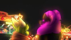  16:9 ambiguous_gender amusement_park amusement_ride black_body clothing date dragon duo forrestsleeth goo_creature green_body hi_res horn magenta_body mythological_creature mythological_scalie mythology neeco_neecoola romantic scalie size_difference suchlambada17 widescreen 