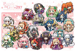  6+girls ahoge animal_ears aqua_eyes archangel_metatron_(p&amp;d) armor athena_(p&amp;d) bastet_(p&amp;d) black_hair blonde_hair blue_eyes blush box braid brown_hair cat_ears chibi china_dress chinese_clothes commentary_request dark_angel_metatron_(p&amp;d) double_bun dress echidna_(p&amp;d) green_eyes green_hair grey_hair hair_bun hair_over_one_eye hair_rings haku_(p&amp;d) halo headdress helmet hera_(p&amp;d) horns isis_(p&amp;d) karin_(p&amp;d) leilan_(p&amp;d) light_valkyrie_(p&amp;d) lilith_(p&amp;d) long_hair meimei_(p&amp;d) multiple_girls multiple_wings orange_hair pandora_(p&amp;d) parvati_(p&amp;d) persephone_(p&amp;d) photoshop_(medium) ponytail purple_dress purple_eyes purple_hair puzzle_&amp;_dragons red_dragon_caller_sonia red_eyes red_hair reina_(black_spider) sakuya_(p&amp;d) shield short_hair shynee_(p&amp;d) snake sword tail tan tiara tiger translated twin_braids valkyrie_(p&amp;d) weapon white_hair wings yellow_eyes yomi_(p&amp;d) 