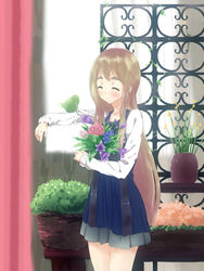  animal_on_arm bad_id bad_pixiv_id bird bird_on_arm blonde_hair blush closed_eyes female flower girock k-on! kotobuki_tsumugi long_hair photoshop_(medium) skirt smile solo sunlight thick_eyebrows 