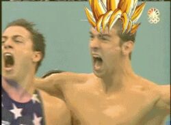  animated animated animated black_hair blonde_hair comedy dragon_ball dragon_ball lowres michael_phelps multiple_boys open_mouth photo photoshop real_life shouting solo_focus super_saiyan what 