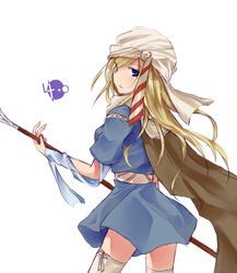  bandana bandana blonde_hair blue_eyes cain_highwind cape female final_fantasy final_fantasy_iv final_fantasy_iv_the_after hair_over_one_eye long_hair looking_back oshiruko_(tsume) rule_63 simple_background solo tsume_(artist) white_background 