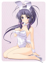  animal_ears bare_legs bare_shoulders blush fake_animal_ears female hair_ribbon hairband haruka_(sister_princess) high_heels long_hair masakichi_(crossroad) playboy_bunny purple_eyes purple_hair rabbit_ears rabbit_tail ribbon shoes sister_princess sitting solo tail twintails wariza 