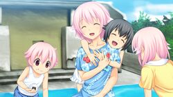  blush breasts character_request children closed_eyes game_cg hair_ornament highres koutaro lolicon open_mouth pink_eyes pink_hair short_hair takara_ichiko tropical_kiss tropical_vacation twinkle_(company) twinkle_soft 